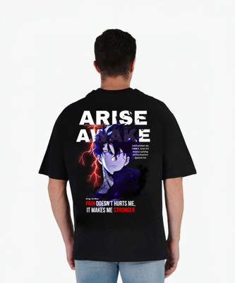 Mr Anime Printed Men Round Neck Reversible Black T-Shirt