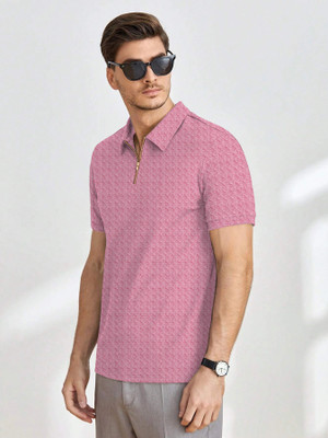 TOIX Self Design Men Polo Neck Pink T-Shirt