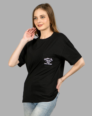 lady willington Printed Women Round Neck Black T-Shirt