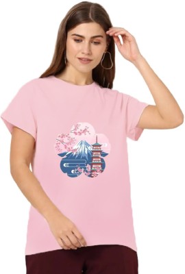 GUPTA TRENDZ Printed Women Round Neck Reversible Pink T-Shirt