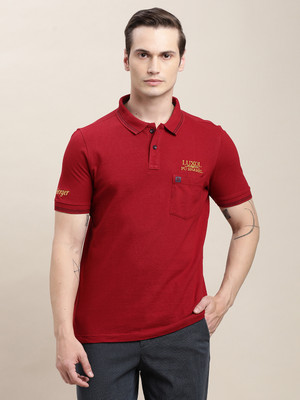 TURTLE Solid Men Polo Neck Red T-Shirt