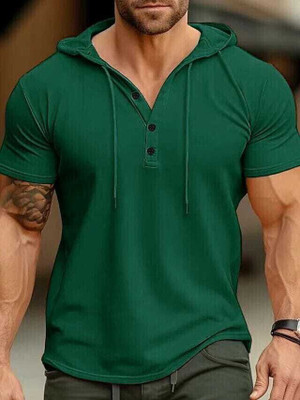 bedreamit Solid Men Hooded Neck Green T-Shirt