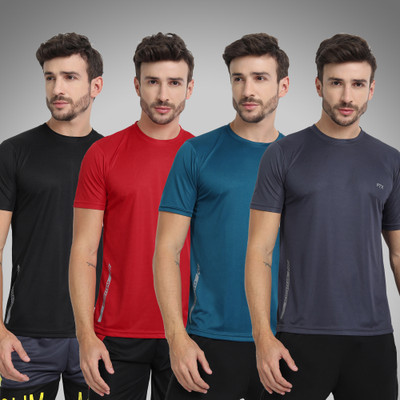 FTX Solid Men Round Neck Multicolor T-Shirt