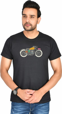 Burundi Blu Printed Men Round Neck Black T-Shirt