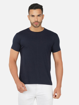 Moda Rapido Solid Men Round Neck Navy Blue T-Shirt