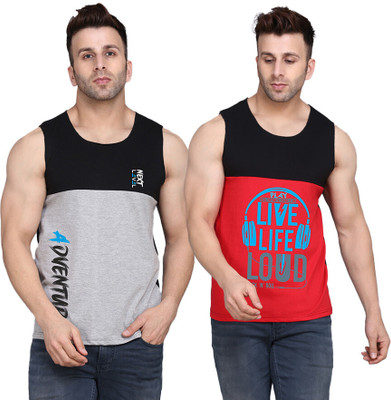 SLOWLORIS Typography Men Scoop Neck Black, Red, Grey T-Shirt