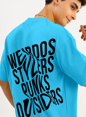 Triptee Printed, Typography Men Round Neck Light Blue T-Shirt