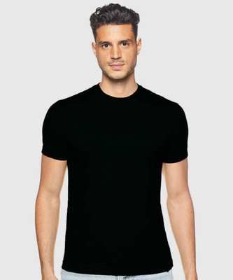 Printcomet Solid Men Round Neck Black T-Shirt