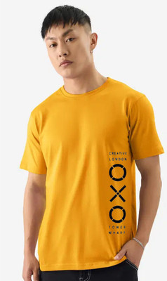 RARFASHIONATER Typography Men Round Neck Yellow T-Shirt