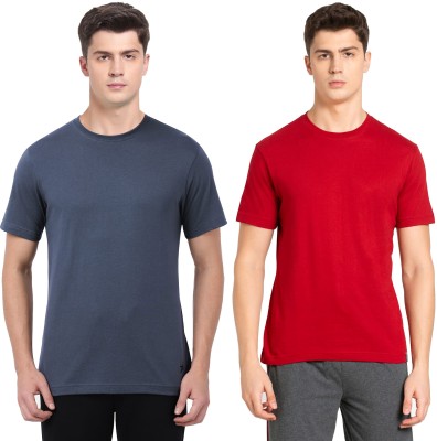 JOCKEY Solid Men Round Neck Dark Blue, Red T-Shirt