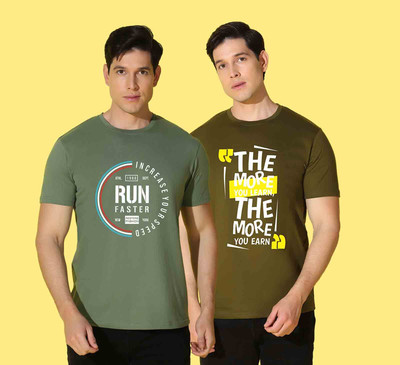 WOOSTRO Printed Men Round Neck Light Green, Dark Green T-Shirt