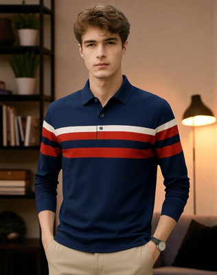 Autna Solid Men Polo Neck Navy Blue T-Shirt