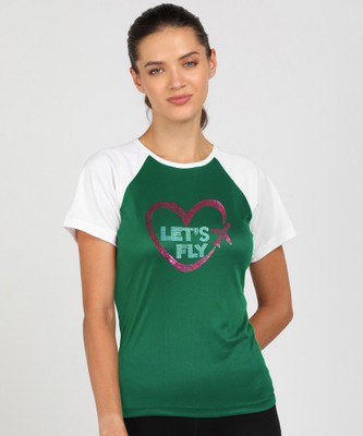 SHASHVI Printed Women Round Neck Green, White T-Shirt