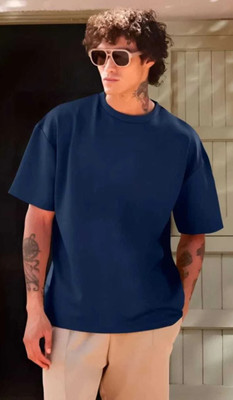 etsun Solid Men Round Neck Blue T-Shirt