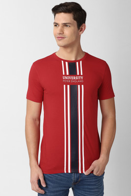 Peter England University Solid Men Round Neck Red T-Shirt