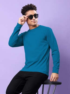 TQH Solid Men Round Neck Blue T-Shirt