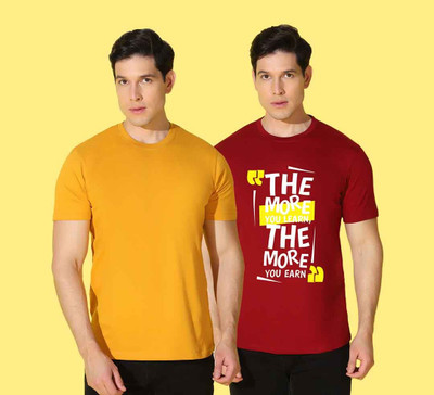 WOOSTRO Solid Men Round Neck Multicolor T-Shirt