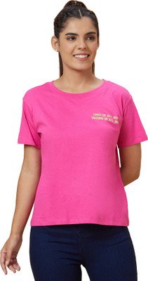Globus Printed Women Round Neck Pink T-Shirt