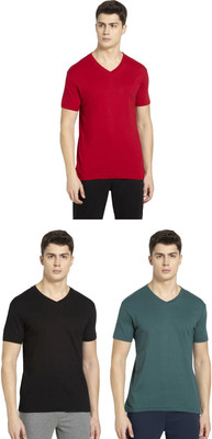 JOCKEY Solid Men V Neck Black, Green, Red T-Shirt
