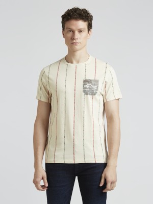 Pepe Jeans Striped Men Crew Neck White T-Shirt