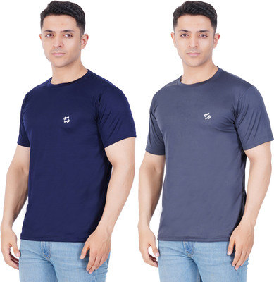 Guide Printed Men Round Neck Dark Blue, Grey T-Shirt