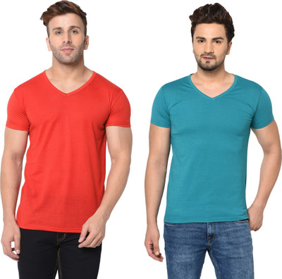 Moordale Fab Solid Men V Neck Multicolor T-Shirt