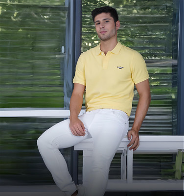 Zvezda Solid Men Polo Neck Yellow T-Shirt
