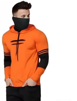 URE Enterprises Colorblock Men Hooded Neck Orange T-Shirt