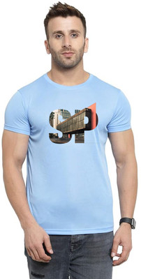 LV CARE Printed Men Round Neck Blue T-Shirt