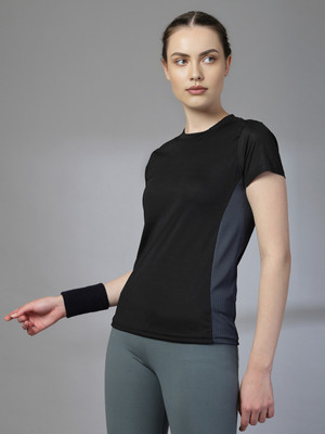 CHKOKKO Solid Women Round Neck Black T-Shirt