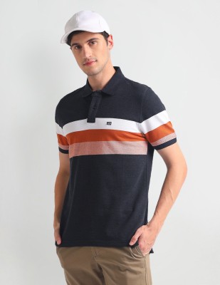 Arrow Sport Striped Men Polo Neck Black T-Shirt