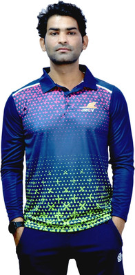 JRCY Printed Men Polo Neck Blue T-Shirt