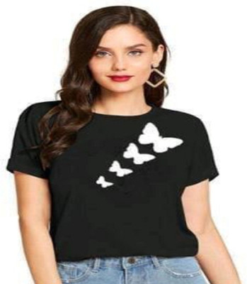 TARSHI Printed Women Round Neck Black T-Shirt