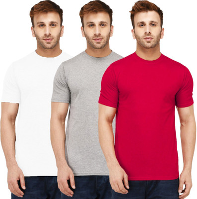 New Trends Collection Self Design, Solid Men Round Neck Red, White, Grey T-Shirt