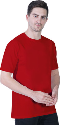 ADEN FOUR Solid Men Round Neck Red T-Shirt