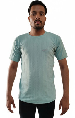 Chawda collection Self Design Men Round Neck Light Green T-Shirt