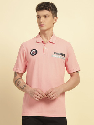 CANTABIL Printed Men Polo Neck Pink T-Shirt