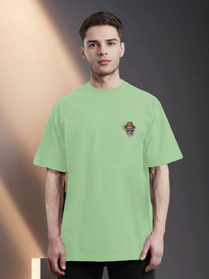 Moda Rapido Solid, Printed Men Round Neck Green T-Shirt
