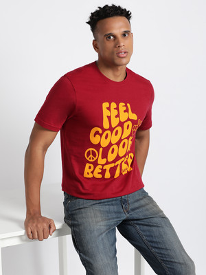 LEE Typography Men Round Neck Red T-Shirt