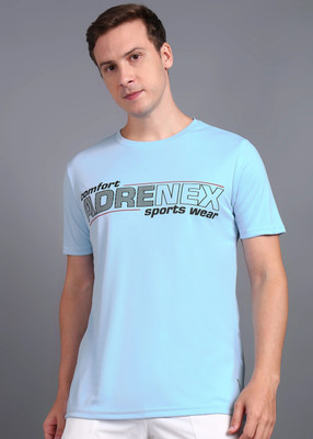 Adrenex Printed Men Round Neck Light Blue T-Shirt