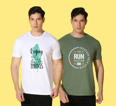 WOOSTRO Typography Men Round Neck White, Green T-Shirt