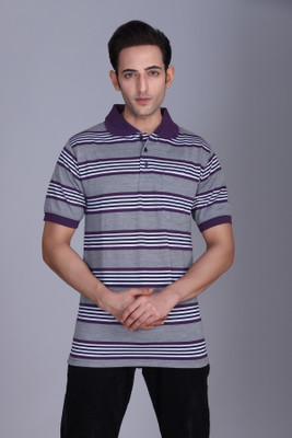 Harbor N Bay Striped Men Polo Neck Multicolor T-Shirt