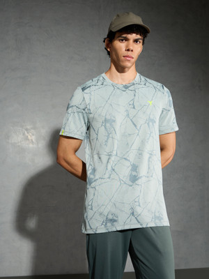 TECHNOSPORT Self Design Men Round Neck Reversible Blue T-Shirt