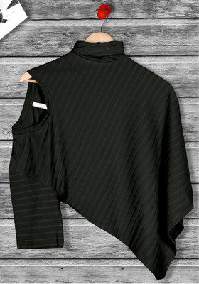 METRONAUT Striped Men Round Neck Black T-Shirt