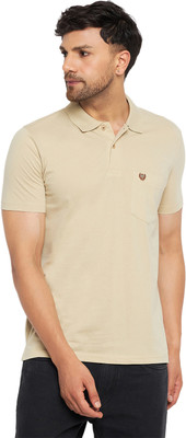 DUKE Solid Men Polo Neck Beige T-Shirt