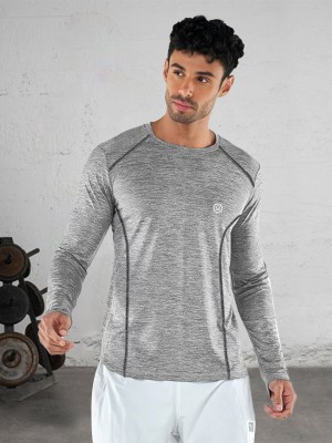 CHKOKKO Self Design Men Round Neck Grey T-Shirt