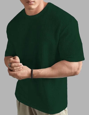 R ARHAN Self Design Men Round Neck Green T-Shirt