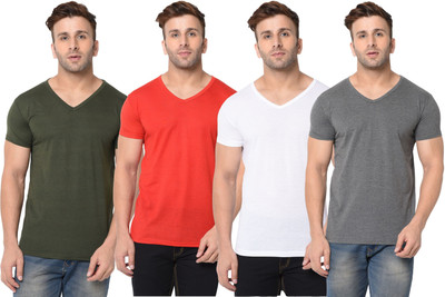 JB Jangoboy Solid Men V Neck Multicolor T-Shirt