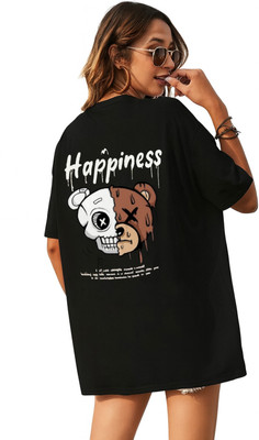 Madliyn Graphic Print Women Round Neck Black T-Shirt