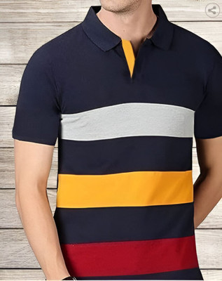 danzo Striped Men Polo Neck Multicolor T-Shirt